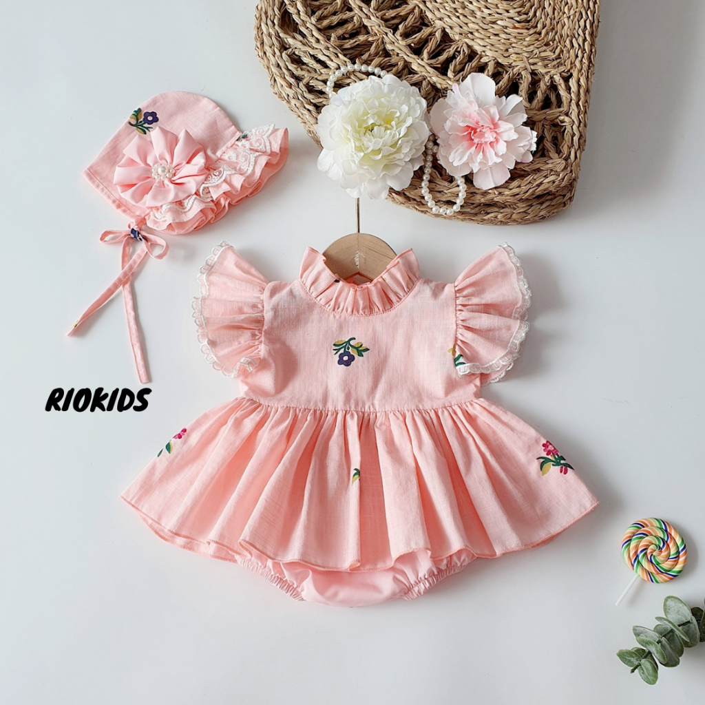 Body váy công chúa, đầm tiểu thư hồng RIOKIDS cho bé gái sơ sinh mặc thôi nôi, đầy tháng BD103