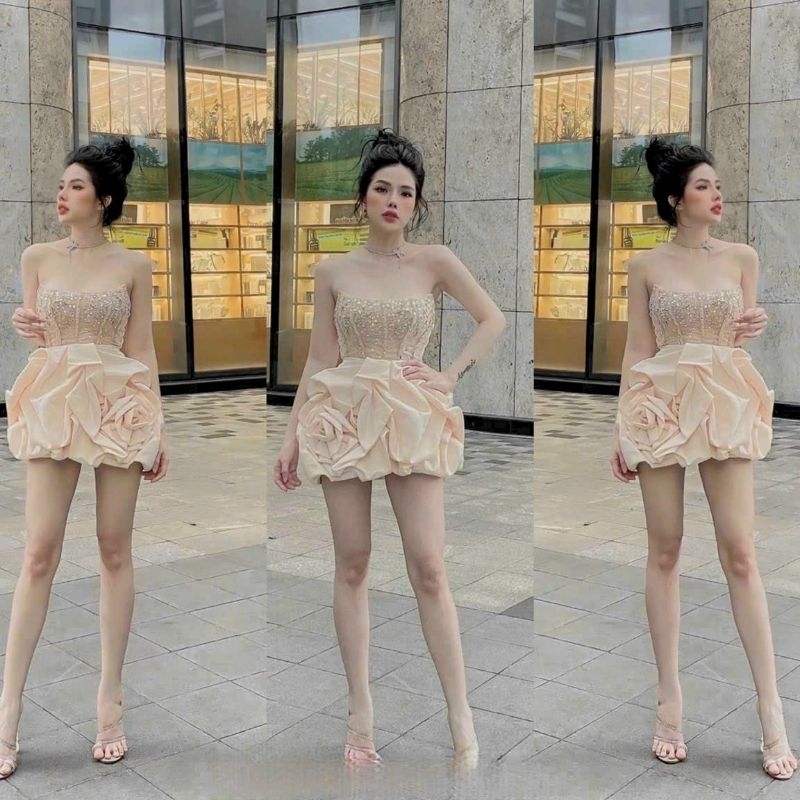 ĐẦM CUP BÍ XOẮN HOA ĐÍNH ĐÁ (được kiểm tra hàng)