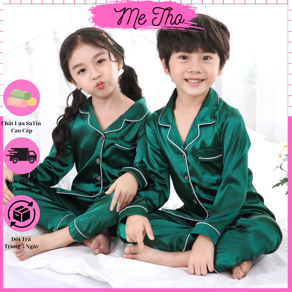 Đồ Ngủ Cho Bé, Đồ Bộ Pijama Dài Tay Bé Trai, Bé Gái Chất Lụa In Hình Cực Yêu Cho Bé