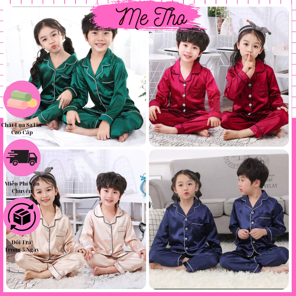 Đồ Ngủ Cho Bé, Đồ Bộ Pijama Dài Tay Bé Trai, Bé Gái Chất Lụa In Hình Cực Yêu Cho Bé