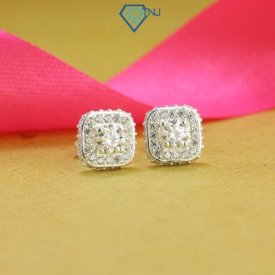 Bông tai nữ Moissanite 4.5ly mặt vuông kèm thẻ tra cứu sang trọng BTNM0004 - Trang Sức TNJ