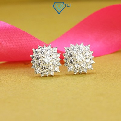 Bông tai nữ Moissanite 4.5ly kèm thẻ tra cứu mặt bông hoa tinh tế, sang trọng BTNM0005 - Trang Sức TNJ