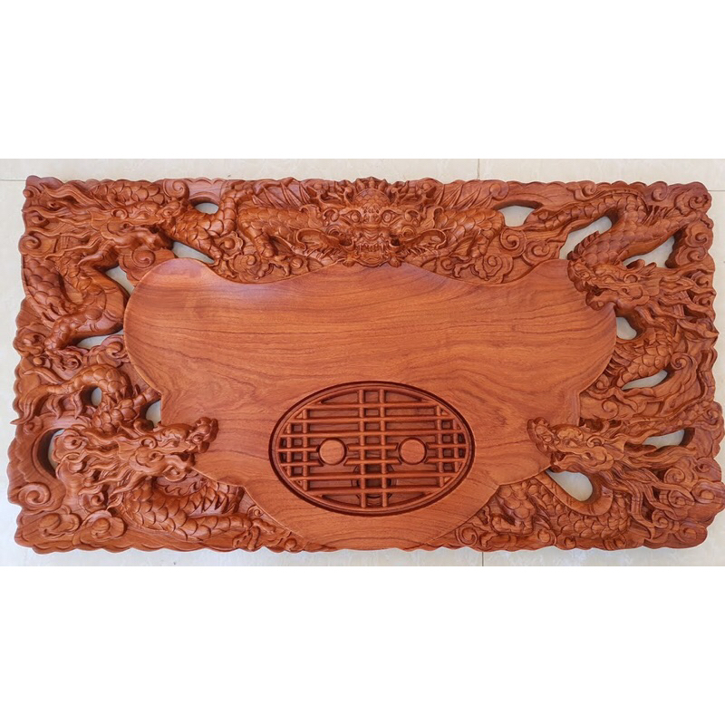 Khay Trà Ngũ Long Gỗ Nguyên Khối KT 65cmx35cmx4cm