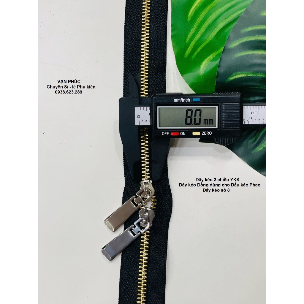 Dây Kéo YKK 2 chiều, Răng kéo KIM LOẠI dùng cho Đầu kéo Phao số 8