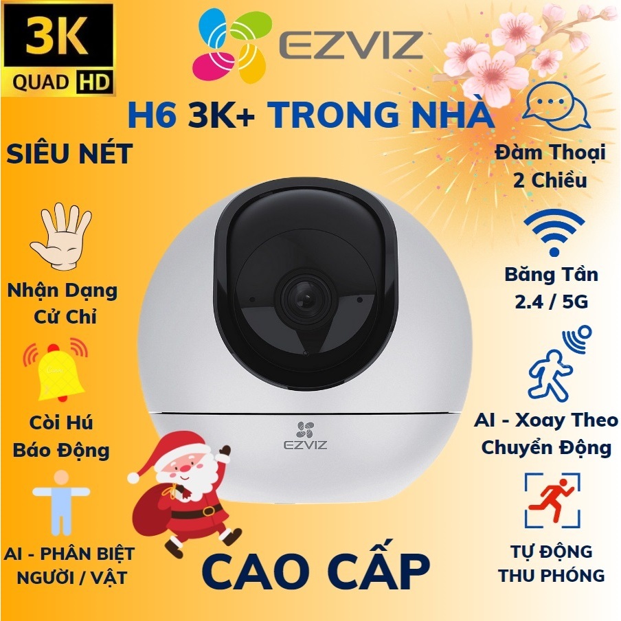 Camera WIFI Trong Nhà, XOAY 360, EZVIZ H6 3K+, C6 2K+ Siêu Nét C6w C6n Hàng chính hãng, bảo hành 24 tháng