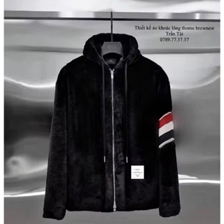 Áo khoác lông cừu THOM sọc tay màu đỏ sang trọng và lich sự cực HOT