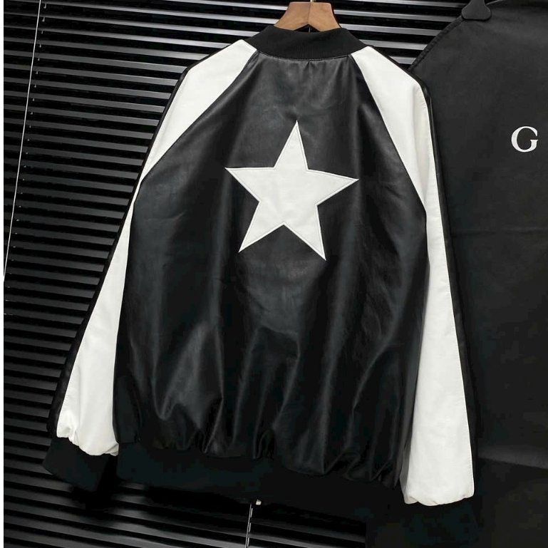 Áo Khoác Da Nam DG phối Sao Da Cao Cấp, Áo Khoác DG Sao Bo Chun Dày Dặn Sang Trọng hang quàng châu cao cấp