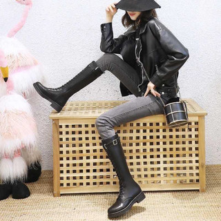 Boot dài nữ đan dây cá tính cao 4cm