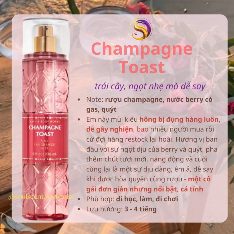 Body mist CHAMPAGNE TOAST xịt thơm toàn thân Bath & Body Works  | Soul Scent