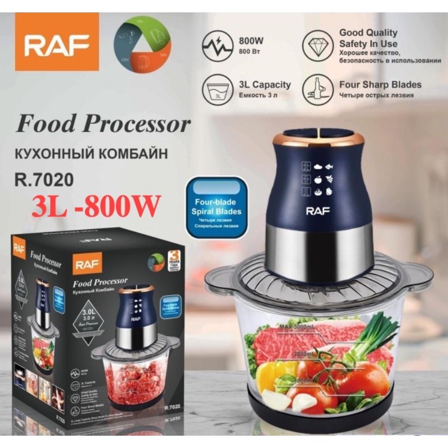 Máy xay thực phẩm đa năng 3L RAF R.7020 Cối Thủy Tinh,công suất lớn 800W-3L