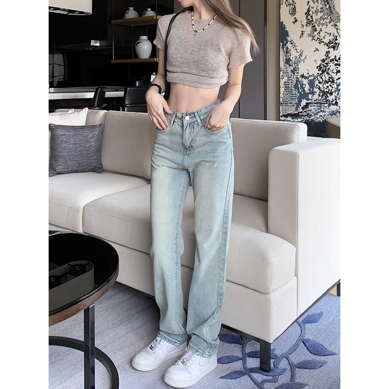 Quần bò nữ, quần jeans nữ ống suông màu xanh bạc phong cách siêu nhẹ nhàng trẻ trung MS 26