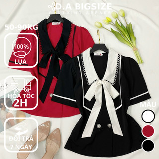 Dabigsize - Áo Bigsize Nữ , Áo Kiểu Nữ Cổ Nhọn Phối Nơ Ngực Chất Lụa Mềm Mịn Che Khuyết Điểm Cho Người Mập 50-90kg