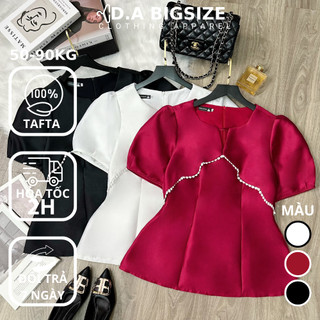 DA BIGSIZE - Áo Nữ Bigsize , Áo Kiểu Viền Ngực Tay Phồng Chất Tafta Cao Cấp Che Khuyết Điểm Cho Người Mập 50-90kg