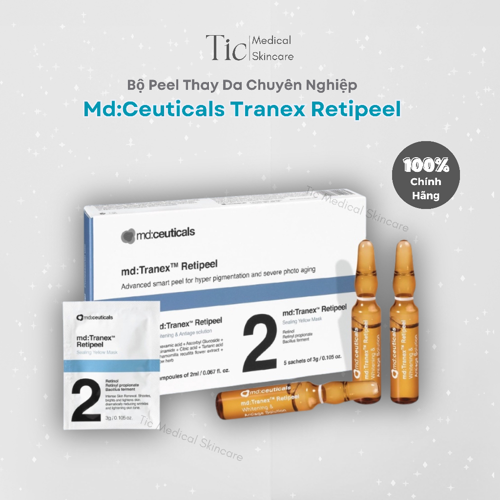 [CÓ TÁCH LẺ] Bộ Peel Thay Da Chuyên Nghiệp Md:Ceuticals Tranex Retipeel - Tic Medical Skincare