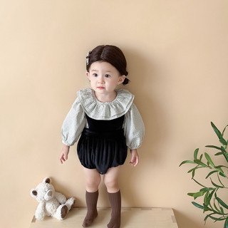 (feedback ảnh cuối) bộ áo sơ mi yếm nhung bé gái