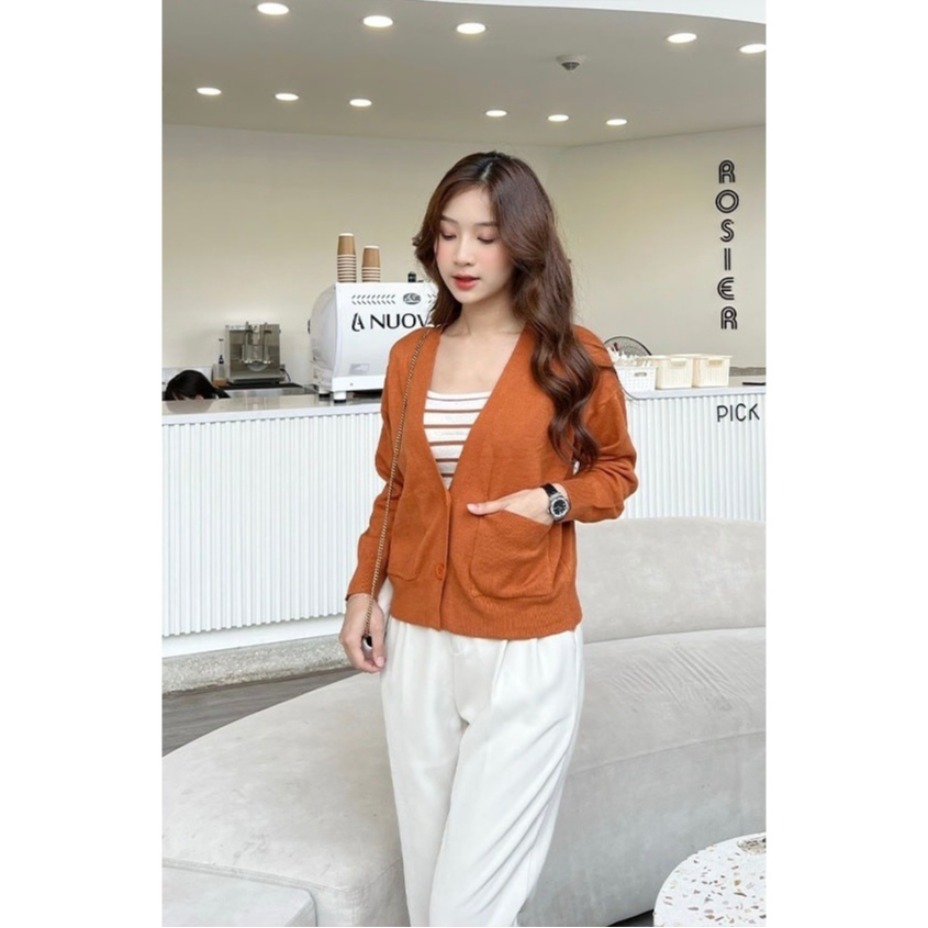 Áo khoác, áo len cardigan 2 túi 2 cúc nữ, tay dài form vừa free size dưới 56kg trơn basic, chất len mềm mịn hàng QCL1