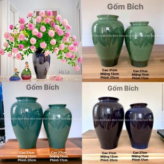 Bình Hoa Lọ Hoa Dáng Vò Cao Men Kính - Gốm Sứ Bát Tràng