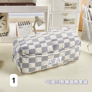 Túi đựng bút, đựng mĩ phẩm Happy Lucky kẻ caro - HB17