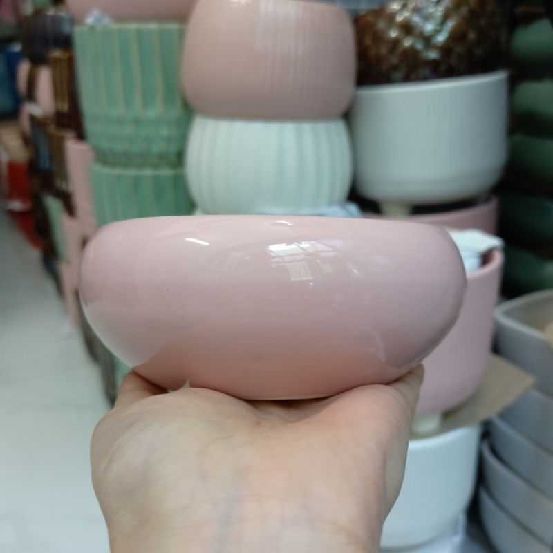 Chậu sứ men hỏa biến hình tròn dẹp 12.5cm - Nhiều màu - Solar Garden