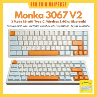   Sẳn  Bàn Phím cơ Monka 3067 V2 - MONKA 3067 V2 bàn phím không Dây Mạch Xuôi Led RGB kết nối 3 Modes bàn phím bluetooth 