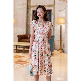 Váy Lụa Be Cúc Bọc Ly Bui LAT35SB