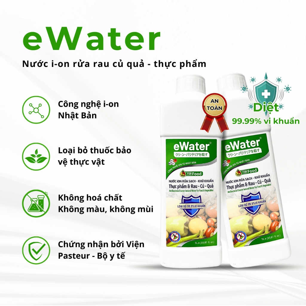 Nước Rửa Rau Củ Quả eWater Chai 1 Lít Khử Khuẩn Không Hóa Chất Công Nghệ Nhật Bản