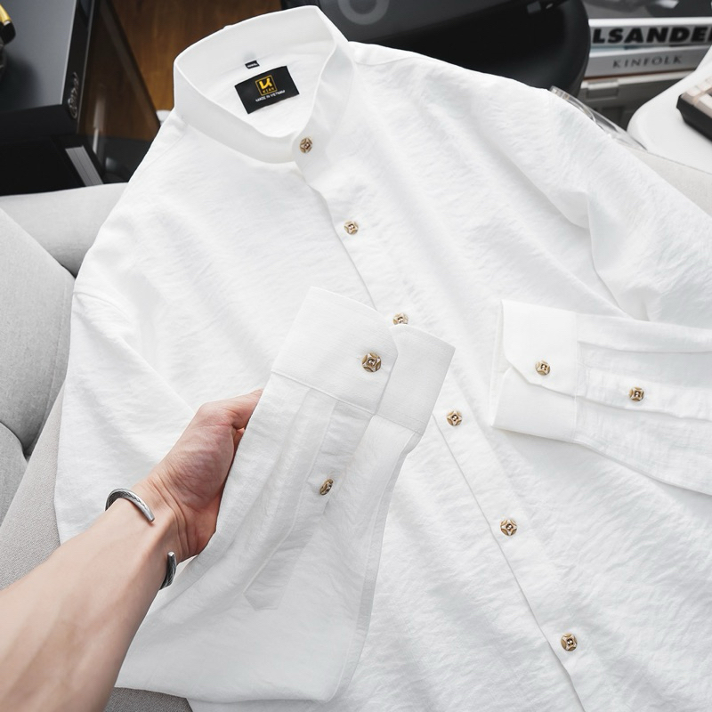 Áo sơ mi nam đũi cổ trụ tay dài Bigsize < 115kg