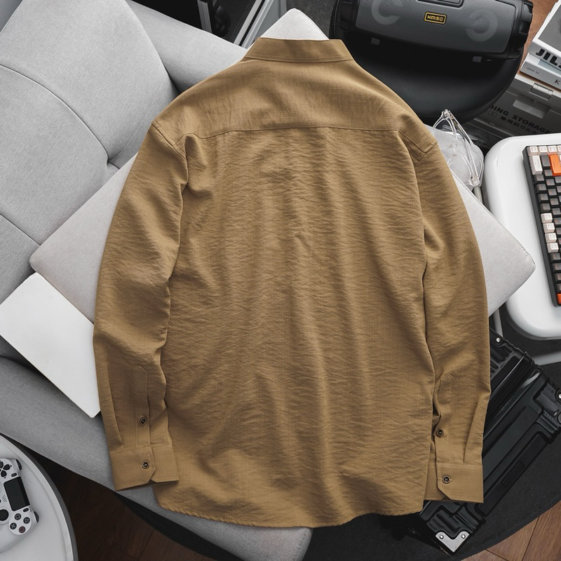 Áo sơ mi nam đũi cổ trụ tay dài Bigsize < 115kg