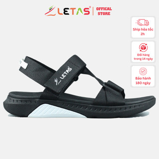 Giày sandal nam nữ unisex Letas f7 màu đen full, dép quai chéo đế cao su, xăng đan đi học đi chơi