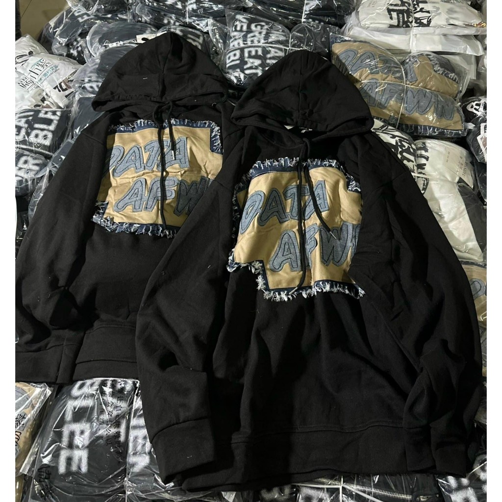 Áo Hoodie Nỉ Nam Nữ Đáp Vải Bò Rách Chữ DATA Chất Dày Dặn Siêu Ấm Áp Thời Trang Hàn Quốc