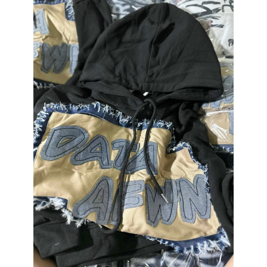 Áo Hoodie Nỉ Nam Nữ Đáp Vải Bò Rách Chữ DATA Chất Dày Dặn Siêu Ấm Áp Thời Trang Hàn Quốc