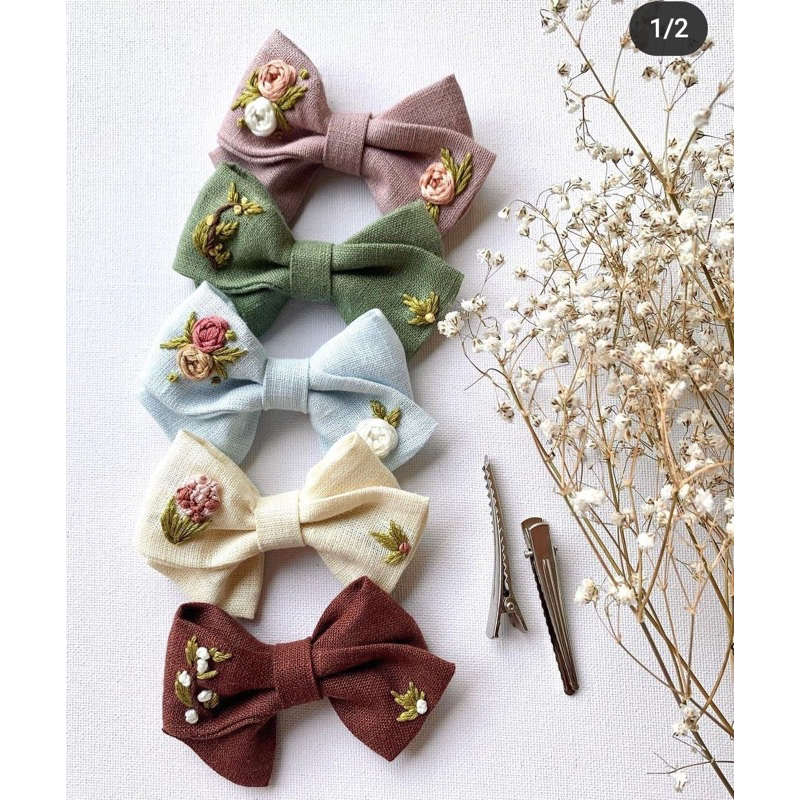Nơ kẹp tóc thêu tay (handmade by pong )