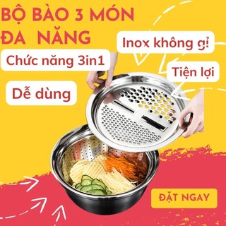 Bộ Rổ, Chậu Kèm Nạo Rau Củ Quả Inox 3 in1 Tiện Dụng