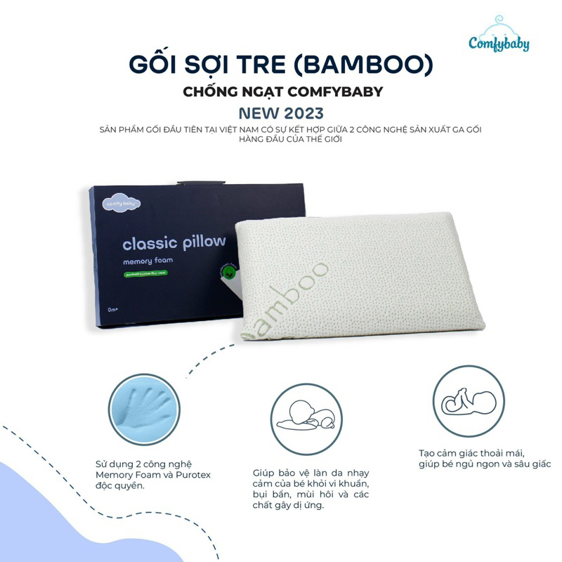 Gối cao su non chống ngạt vỏ sợi tre Bamboo cho bé Comfybaby