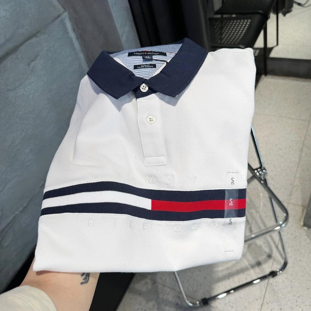 Áo Polo Tommy Hilfiger- Slim Fit Essential Flag Polo White