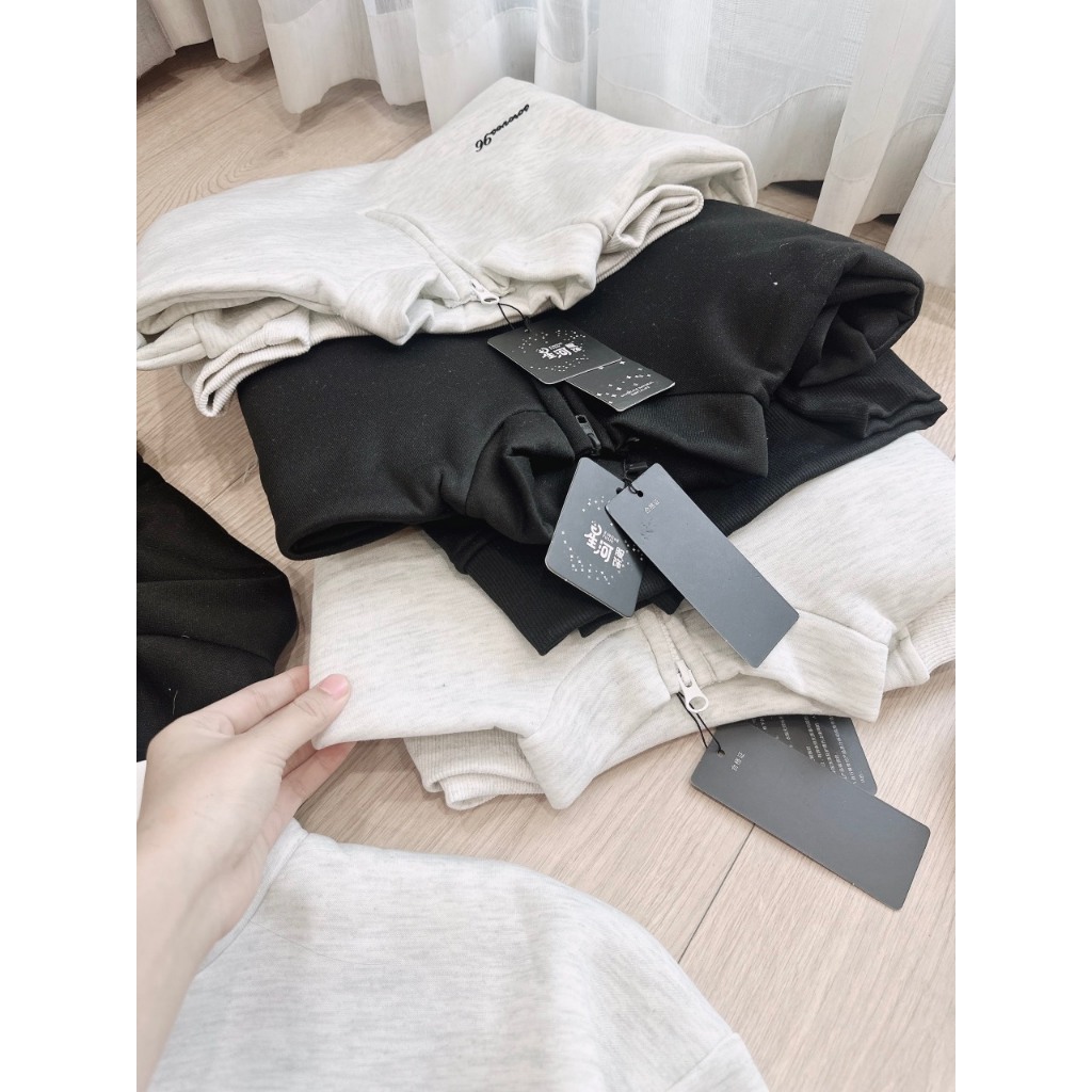 Sét bộ nỉ nữ chất nỉ bông áo dáng suông cổ khóa phối chân váy xếp li cạp chun thêu ngực năng động trẻ trung hàngfullsize