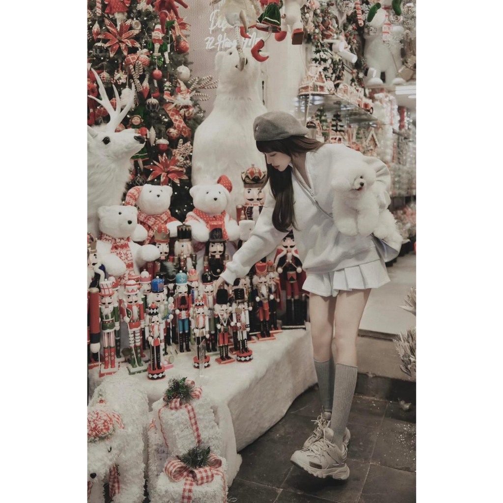 Sét bộ nỉ nữ chất nỉ bông áo dáng suông cổ khóa phối chân váy xếp li cạp chun thêu ngực năng động trẻ trung hàngfullsize