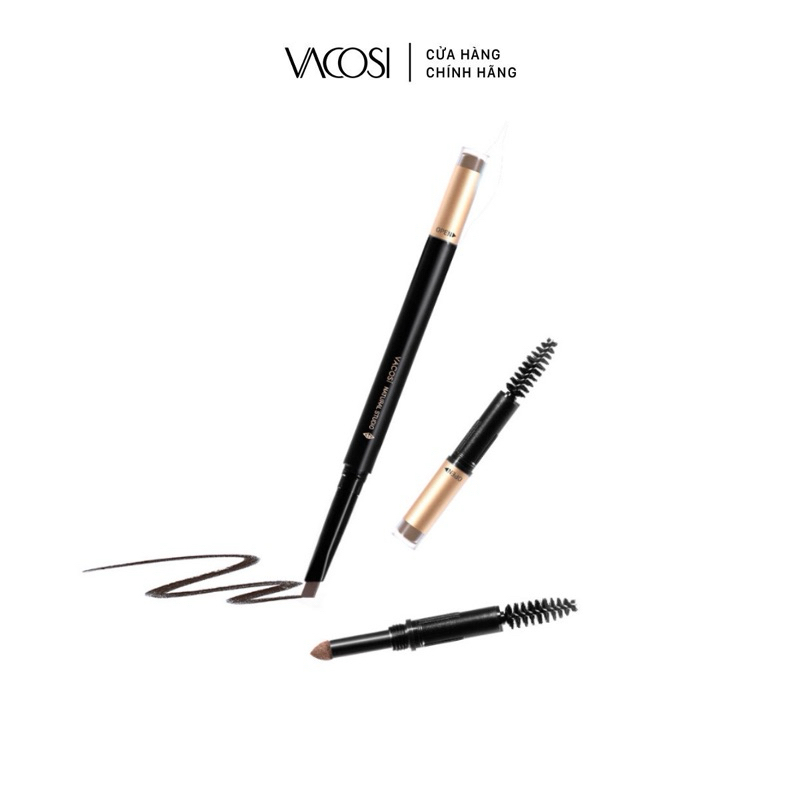 Chì Mày Định Hình VACOSI: Sáp + Bột + Chổi - VACOSI Dual EyeBrow Shape Pen, 5 màu