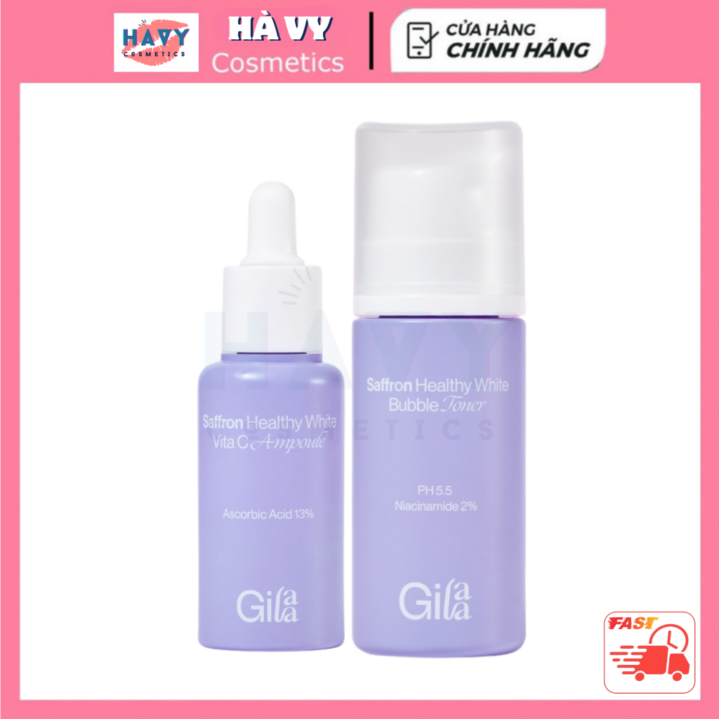 Bộ đôi Gilaa Saffron dưỡng trắng da (Nước cân bằng dạng bọt bong bóng 100ml & Tinh chất tươi dưỡng trắng 30ml)