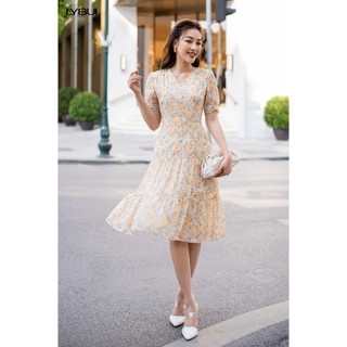 Váy Hoa Cam Chun Tay Đính Trai Ly Bui DH059