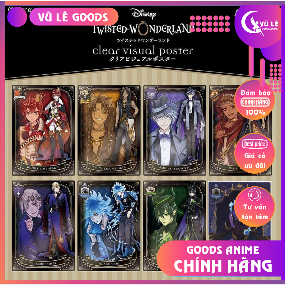Goods phụ kiện Twisted Wonderland chính hãng Bandai - Clear Visual Poster Plastic Sheet, cỡ 21x15 cm