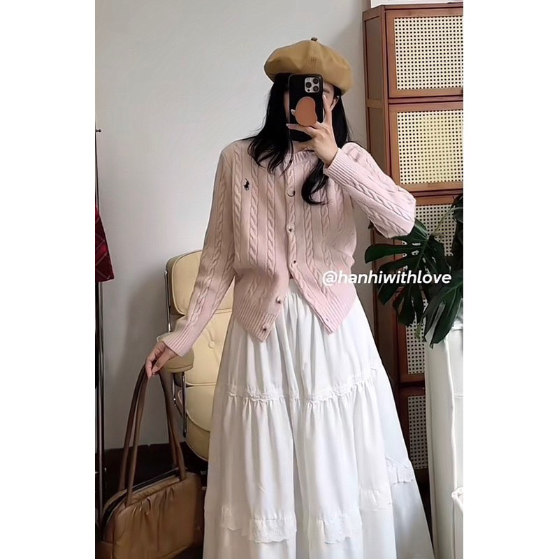Áo Khoác Cadigan Len Thừng Thêu Ngựa Chuẩn Hàng QC Đẹp- Hylle boutique Áo len cadigan dài tay