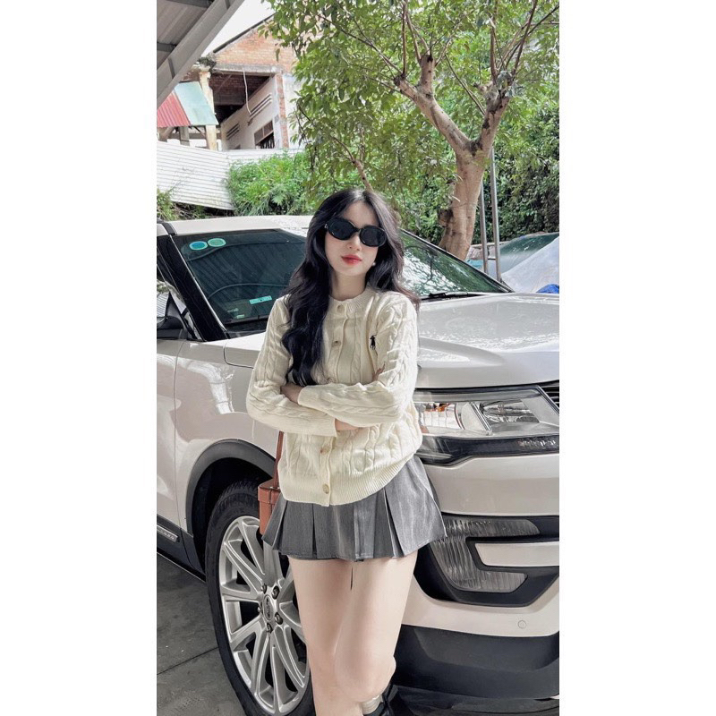 Áo Khoác Cadigan Len Thừng Thêu Ngựa Chuẩn Hàng QC Đẹp- Hylle boutique Áo len cadigan dài tay