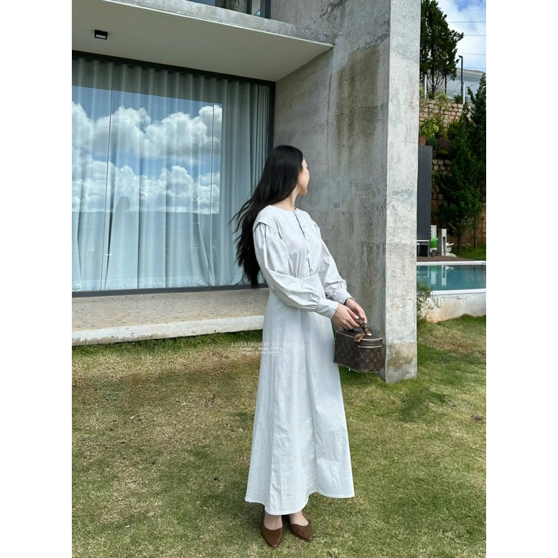 𝐋𝐚𝐲𝐥𝐚 𝐃𝐫𝐞𝐬𝐬 - Đầm Ly Tay Cúc Bọc Dáng Dài