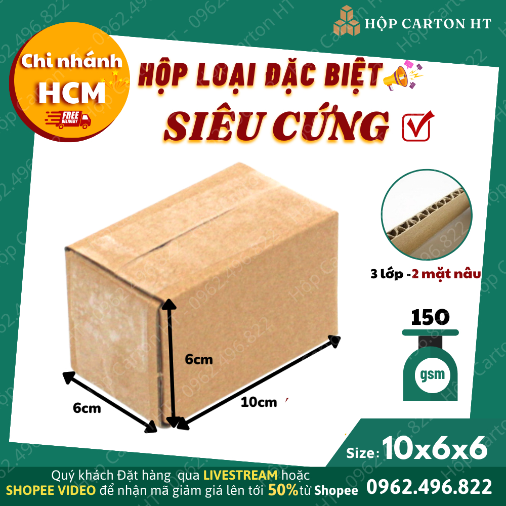 Combo 10 hộp carton đóng hàng, gói quà 10x6x6 giá gốc tận xưởng đựng phụ kiện, trang sức, mỹ phẩm - Hộp Carton HT
