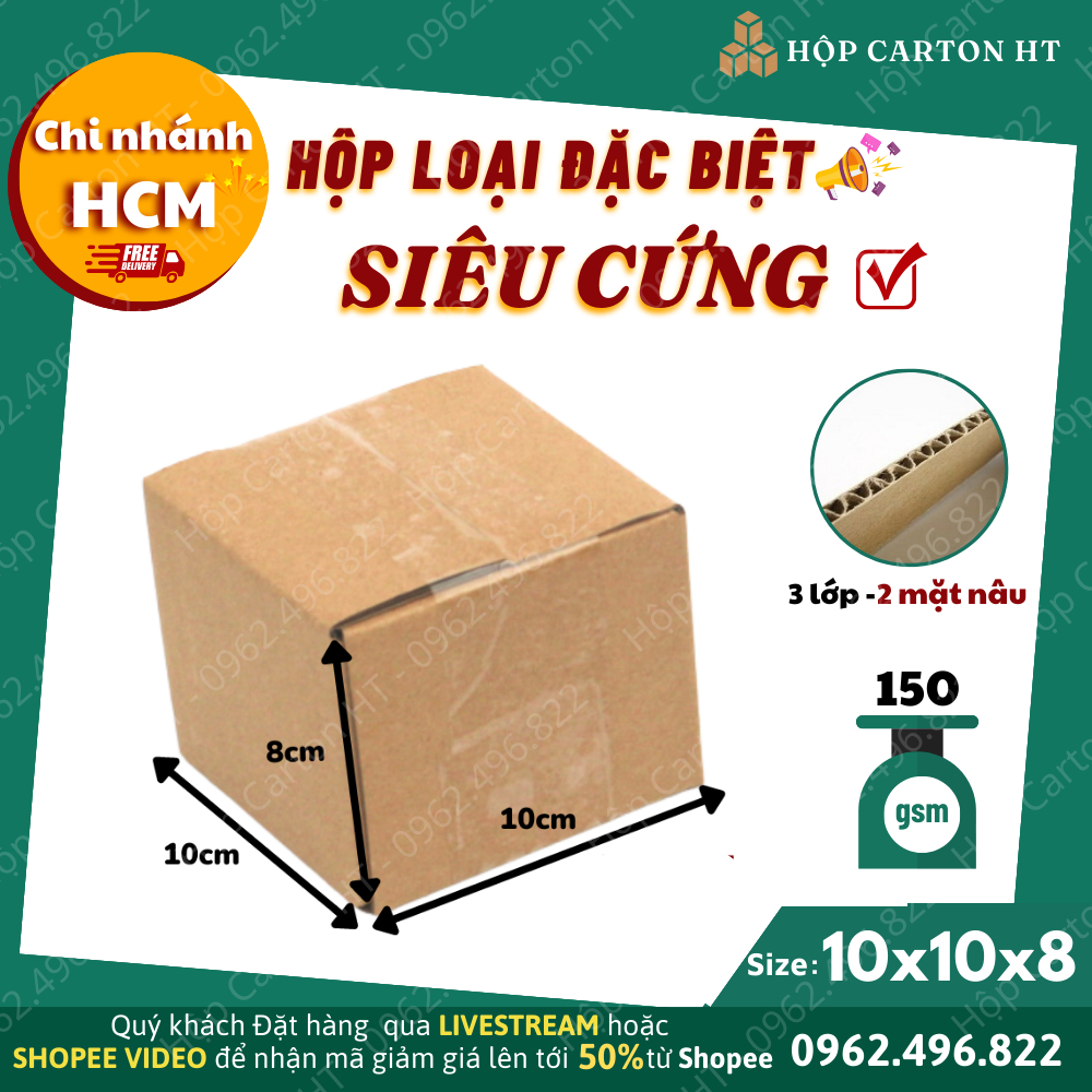 Combo 100 hộp carton đóng hàng đựng phụ kiện 10x10x8 hộp carton nhỏ giá rẻ