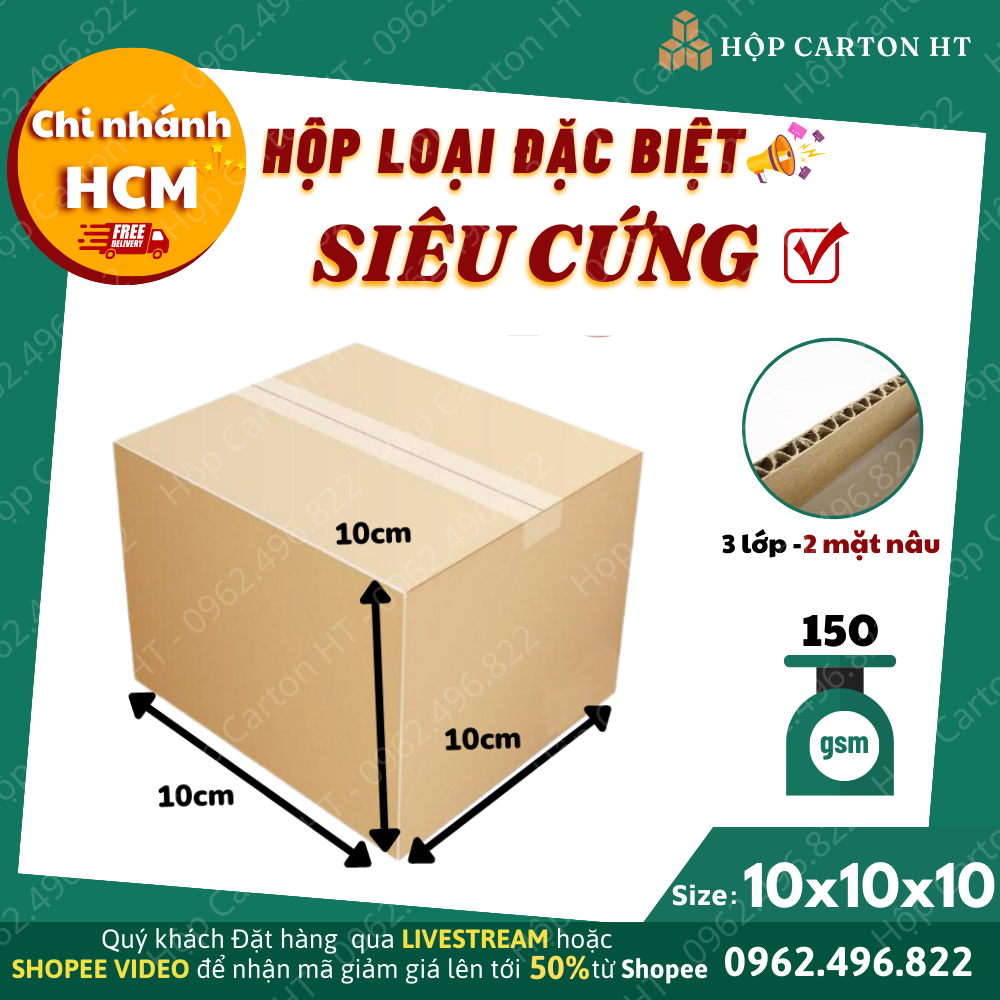 Hộp carton đóng hàng, gói quà, đựng phụ kiện trang sức 10x10x10 giá gốc tận xưởng