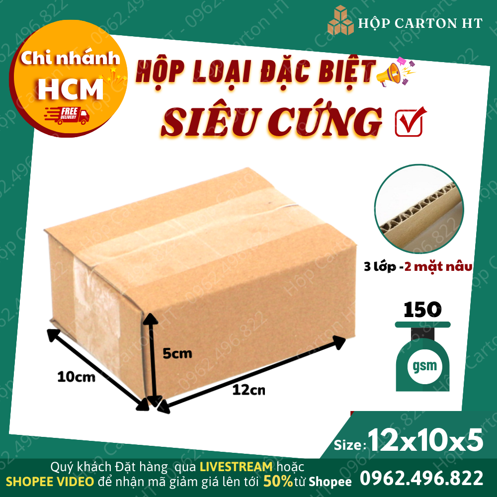 Combo 10 hộp carton đóng hàng đựng phụ kiện, bưu phẩm 12x10x5 giá gốc tận xưởng - Hộp Carton HT