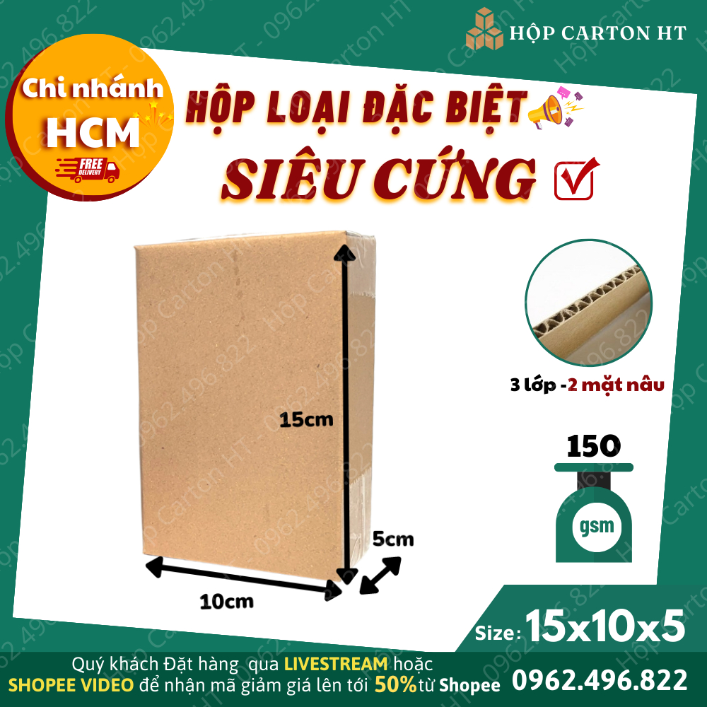 Combo 10 hộp carton đóng hàng, gói quà 15x10x5 giá gốc tận xưởng - Hộp Carton HT