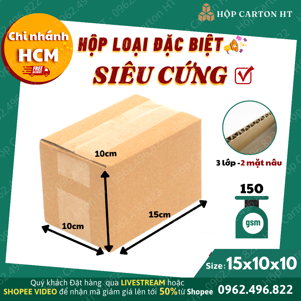Combo 100 hộp carton đóng hàng 15x10x10 size nhỏ đựng phụ kiện, mỹ phẩm giá gốc tận xưởng - Hộp Carton HT